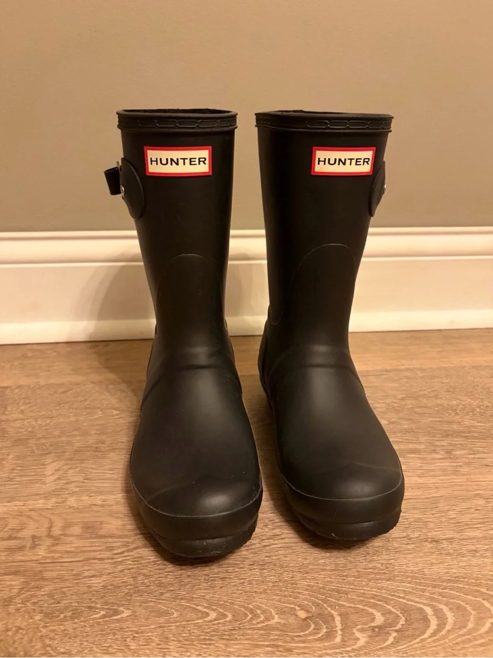 Hunter Black Matte Short Rubber Boots with Logo